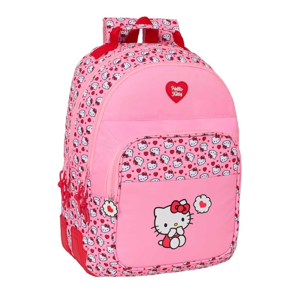 Safta Hello Kitty Mochila con 2 Compartimentos - Antirozaduras - Adaptable a Carro - Bolsillo Frontal - Portabotellas - Tirador Doble - Hombreras Ergonomicas - 20L - 320x150x420mm - Color Rosa