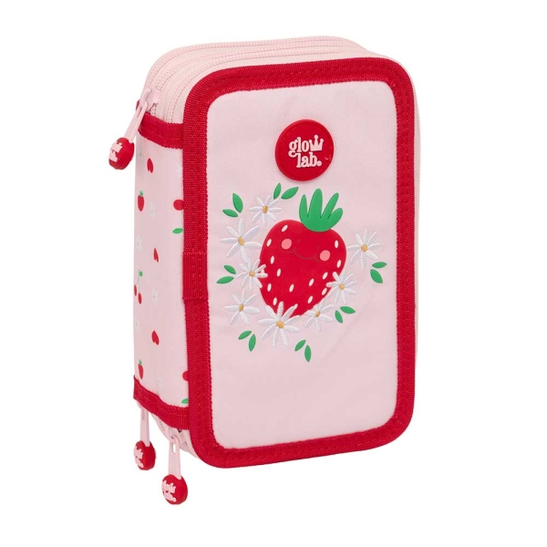 Safta Glowlab Frutitas Plumier de 3 Pisos - 37 Piezas - 1.3L - Goma - Lapiz - Boligrafos - Sacapuntas - Reglas - 16 Colores - 14 Rotuladores - 125x55x195mm - Color Rosa