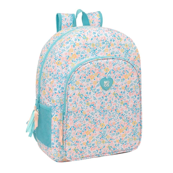 Safta Moos Fiori Mochila Adaptable a Carro - Bolsillos Laterales - Doble Tirador - Hombreras Acolchadas - Bolsillo Frontal - Asa Superior - 19L - 330x140x420mm - Color Blanco