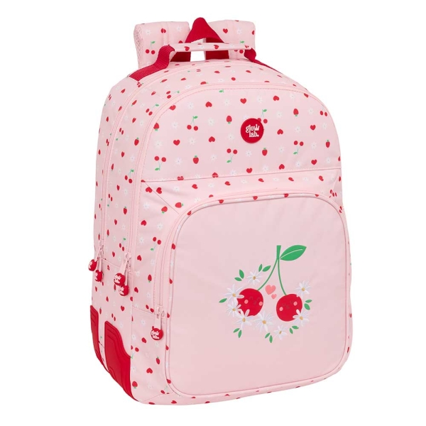 Safta Glowlab Frutitas Mochila con 2 Compartimentos - Antirozaduras - Adaptable a Carro - Bolsillo Frontal - Portabotellas - Tirador Doble - Hombreras Ergonomicas - 320x150x420mm - Color Rosa