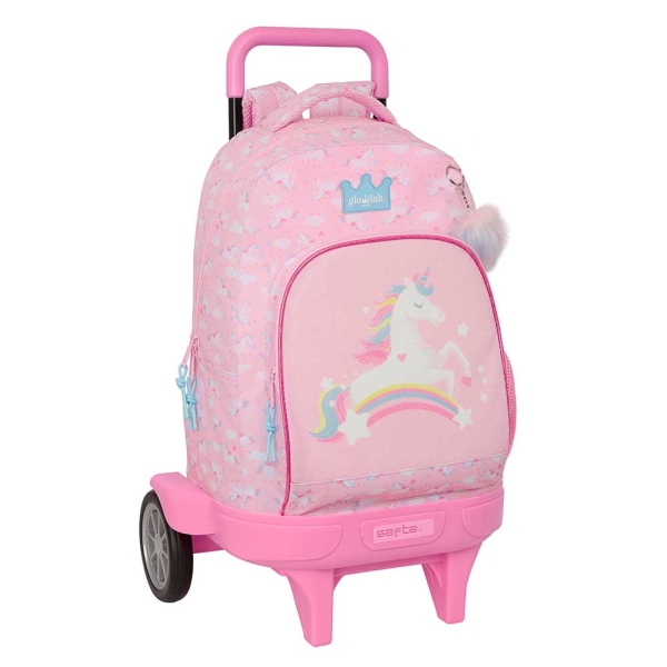 Safta Glowlab Kids Mochila con Carro - 33L - Ruedas Antivibracion - Bolsillo Frontal - Asa Acolchada - Extraible - Portabotellas - Tirador Doble - Base Reforzada - Tarjeta ID - 330x220x450mm - Color Rosa