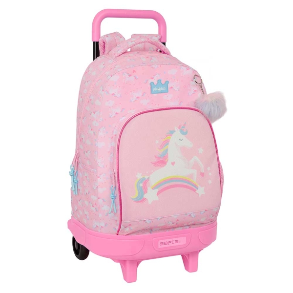 Safta Glowlab Kids Mochila con Carro - Bolsillo Frontal - Portabotellas - Tirador Doble - Hombreras Acolchadas - Tarjeta ID - 33L - 330x220x450mm - Color Rosa