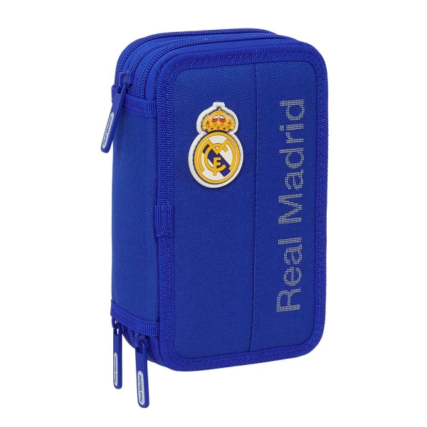 Safta Real Madrid Plumier de 3 Pisos - 37 Piezas - 1.3L - Goma - Lapiz - Boligrafos - Sacapuntas - Reglas - 16 Colores - 14 Rotuladores - 125x55x195mm - Color Azul
