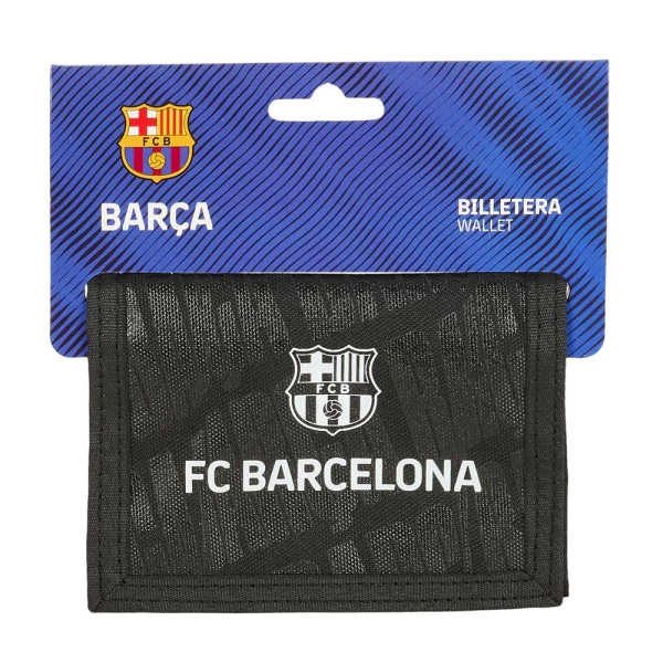 Safta F.C.Barcelona Billetera - Cabecera para Colgar - Cierre con Velcro - Compartimentos Internos - Bolsillo con Cremallera - 125x10x95mm - Color Negro