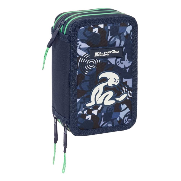 Safta el Niño Navy Plumier de 3 Pisos - 37 Piezas - 1.3L - Goma - Lapiz - Boligrafos - Sacapuntas - Reglas - 16 Colores - 14 Rotuladores - 125x55x195mm - Color Azul Marino