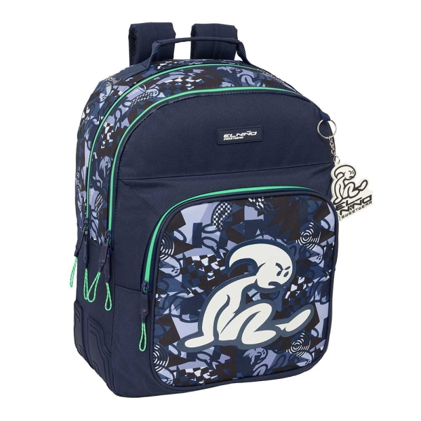 Safta el Niño Navy Mochila con 2 Compartimentos - Antirozaduras - Adaptable a Carro - Portabotellas - Cremalleras Dobles - Hombreras Acolchadas - 20L - 320x150x420mm - Color Azul Marino