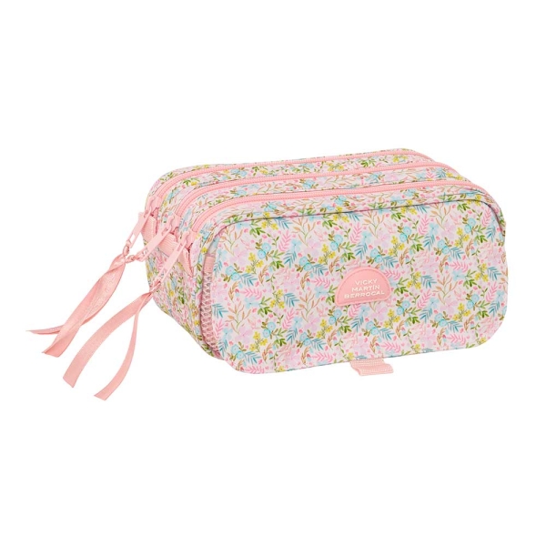 Safta VMB Portatodo - 3 Compartimentos con Cremalleras - Bolsillo Frontal - Cinta Adaptable - 1.72L - 215x80x100mm - Color Rosa