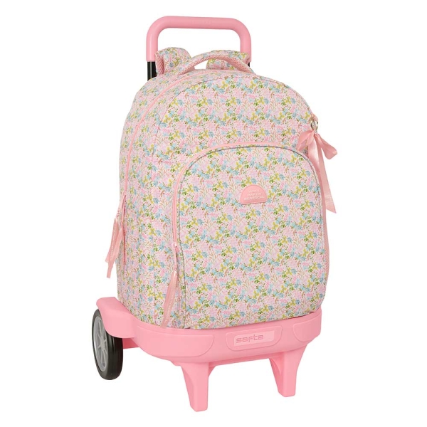 Safta VMB Mochila con Carro - 33L - Ruedas Antivibracion - Bolsillo Frontal - Portabotellas - Tirador Doble - Hombreras Acolchadas - Incluye Tarjeta ID - 330x220x450mm - Color Rosa