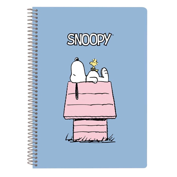 Safta Snoopy Libreta con Espiral - Formato Cuarto - 80 Hojas de Papel 80g/m2 - Cuadriculas 4x4mm - Tapas Duras Glasofonado - Margen Lateral - 155x10x220mm - Color Azul