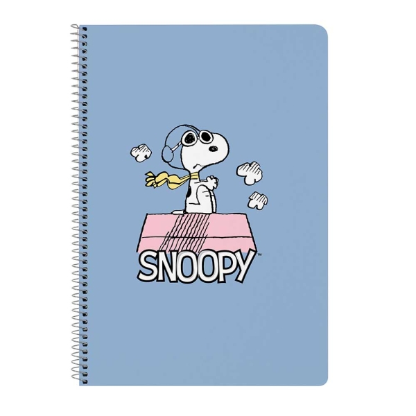 Safta Snoopy Libreta con Espiral - Formato Folio - 80 Hojas de Papel 80g/m2 - Cuadriculas 4x4mm - Tapa Dura Decorada - Margen Lateral - 215x10x310mm - Color Azul