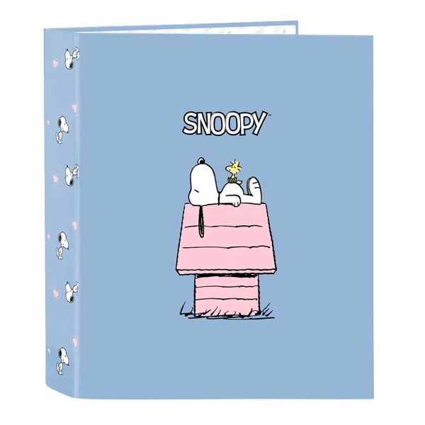 Safta Snoopy Carpeta con 4 Anillas 40mm - Tapas Duras Forradas - Formato Folio - 270x60x330mm - Color Azul