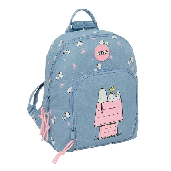 Safta Snoopy Mini Mochila - Bolsillo Frontal - Tirador Doble - Bolsillo Interior - Bolsillo Trasero Seguro - Hombreras Ajustables - Asa Superior - 250x130x300mm - Color Azul