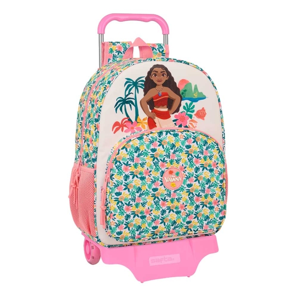 Safta Vaiana Mochila con Carro - Portabotellas - Doble Tirador en Cremallera - Hombreras Ergonomicas - Mochila Extraible - Carro Resistente - 21L - 330x140x420mm - Color Verde