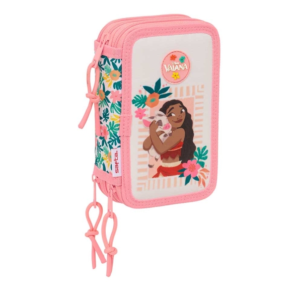 Safta Vaiana Plumier de 3 Pisos - 37 Piezas - 1.3L - Goma - Lapiz - Boligrafos - Sacapuntas - Reglas - 16 Colores - 14 Rotuladores - 125x55x195mm - Color Verde