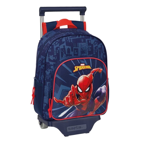 Safta Spider-Man Mochila con Carro - Portabotellas - Hombreras Acolchadas - Mochila Extraible - Material Resistente - 10 L - 270x100x330mm - Color Azul Marino