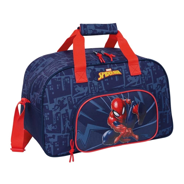 Safta Spider-Man Bolsa de Deporte - Bolsillo Frontal - Bandolera Ajustable - Asa Forrada - Doble Tirador Cremallera - Tacos Proteccion Base - Fondo Extraible - 22L - 400x230x240mm - Color Azul Marino