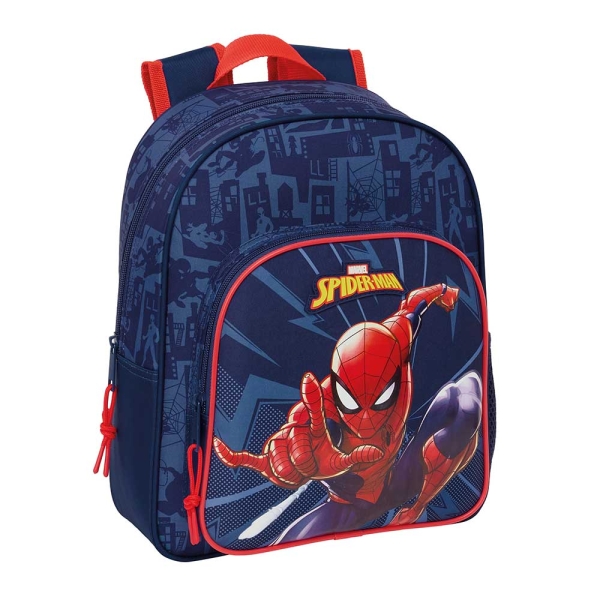 Safta Spider-Man Mochila Infantil - Adaptable a Carro - Portabotellas - Hombreras Acolchadas - Bolsillo Frontal - Asa Superior - 9L - 270x100x330mm - Color Azul Marino