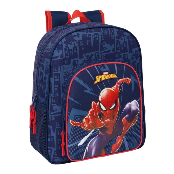 Safta Spider-Man Mochila - Adaptable a Carro - Portabotellas - Doble Tirador en Cremallera - Hombreras Ergonomicas Acolchadas - Asa de Mano Superior - 15L - 320x120x380mm - Color Azul Marino
