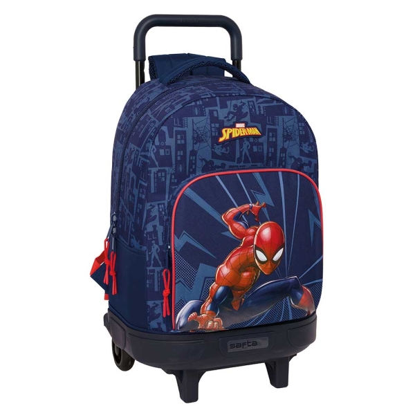 Safta Spider-Man Mochila con Carro - Extraible - Bolsillo Frontal - Portabotellas - Tirador Doble - Hombreras Acolchadas - Asa Acolchada - Tarjeta ID - 33L - 330x220x450mm - Color Azul Marino