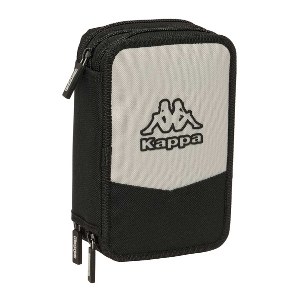 Safta Kappa Grey Plumier de 3 Pisos - 37 Piezas - 1.3L - Goma - Lapiz - Boligrafos - Sacapuntas - Reglas - 16 Colores - 14 Rotuladores - 125x55x195mm - Color Negro y Gris