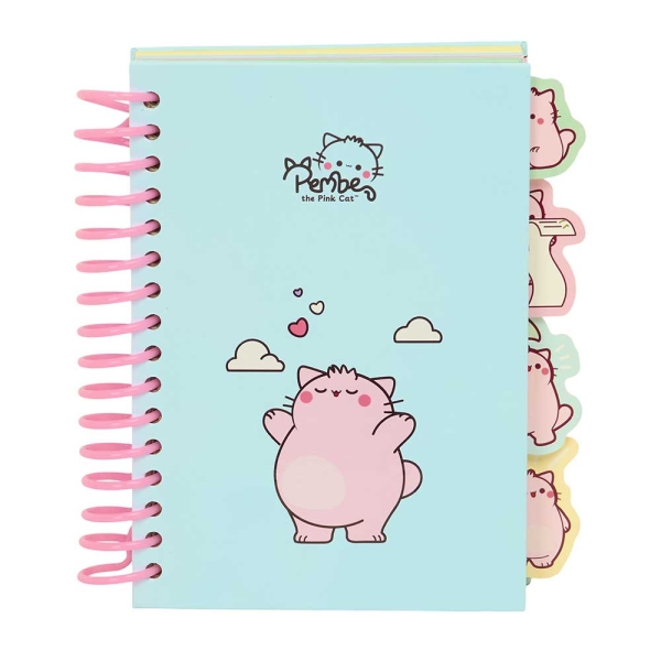 Safta Pembe The Pink Cat Bloc de Notas A6 - Tapas Duras - 80 Hojas - Gramaje 80g/m2 - Incluye 4 Separadores - 105x148mm - Color Azul Claro