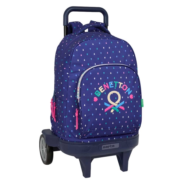 Safta Benetton Drop Mochila con Carro - Bolsillo Frontal - Ruedas Antivibracion - Asa de Mano Acolchada - Sistema de Bloqueo - 33L - 330x220x450mm - Color Azul Oscuro