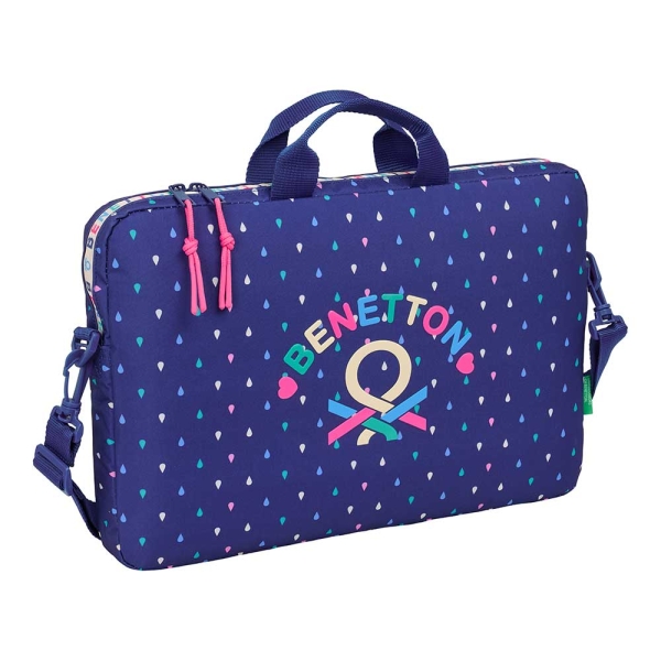 Safta Benetton Drop Maletin para Portatil hasta 15.6" - Cremallera - Interior Acolchado - Asas de Mano - Doble Cremallera - 4L - 400x40x270mm - Color Azul Oscuro