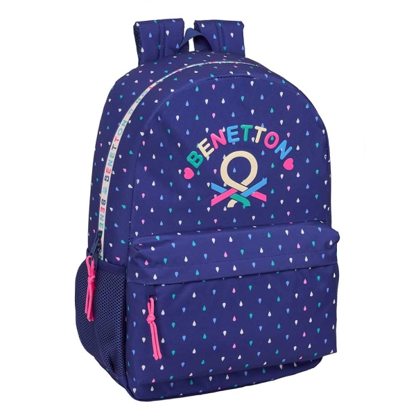 Safta Benetton Drop Mochila Adaptable a Carro - Bolsillos Laterales - Doble Tirador en Cremallera - Espalda Ergonomica Acolchada - Asa de Mano Superior - 19L - 300x140x460mm - Color Azul Oscuro
