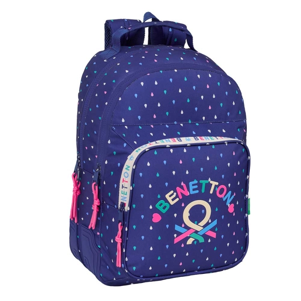 Safta Benetton Drop Mochila con 2 Compartimentos - Antirozaduras - Adaptable a Carro - Portabotellas - Tirador Doble - Hombreras Acolchadas - 20L - 320x150x420mm - Color Azul Oscuro