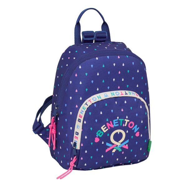 Safta Benetton Drop Mini Mochila - Bolsillo Frontal - Cremallera Doble - Bolsillo Trasero con Cremallera - Hombreras Ajustables - Asa Superior - 9.75L - 250x130x300mm - Color Azul Oscuro