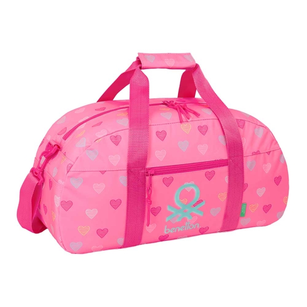 Safta Benetton Heart Bolsa de Deporte - Bolsillo Frontal - Bandolera Ajustable - Tirador Doble - Tacos Protectores en Base - Fondo Interior Semirigido - 26L - 500x200x260mm - Color Rosa
