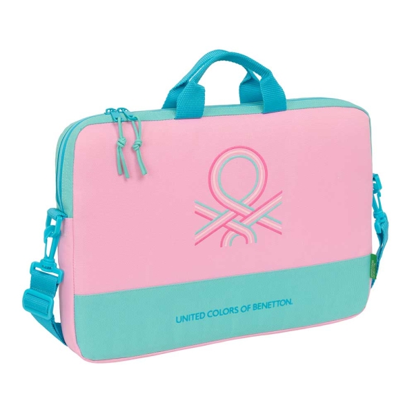 Safta Benetton Dolce Maletin para Portatil hasta 15.6" - Interior Acolchado - Bandolera Ajustable - Asas en la Parte Superior - Doble Tirador - 4L - 400x40x270mm - Color Rosa Pastel