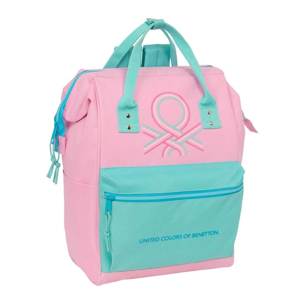 Safta Benetton Dolce Mochila para Portatil hasta 13" - Bolsillo con Cremallera - Asas Superiores - Compartimentos Multiples - Tirador Doble - 270x190x400mm - Color Rosa Pastel