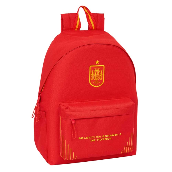 Safta Seleccion Española de Futbol Mochila para Portatil hasta 14.1" - Bolsillo Frontal - Portabotellas - Doble Tirador - Hombreras Ergonomicas - Asa Superior - 17.30L - 310x130x430mm - Color Rojo