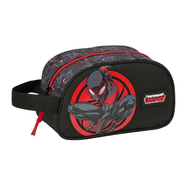 Safta Miles Morales Neceser de 5L - Cremallera - Asa Lateral - Adapatable a Carro - 260x120x150mm - Color Negro y Rojo