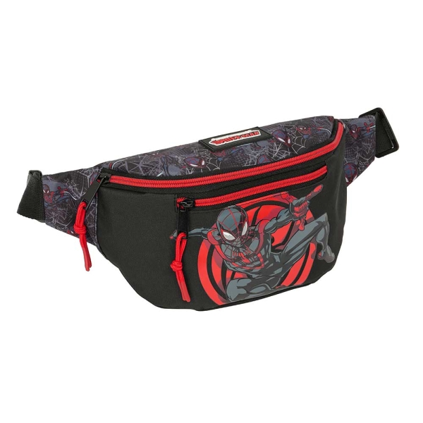 Safta Miles Morales Bolsa de Cintura - Cremallera - Cintas Ajustables - 2.49L - Material Resistente - 230x90x120mm - Color Negro y Rojo