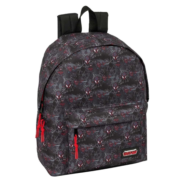 Safta Miles Morales Mochila - Bolsillo Frontal - Hombreras Acolchadas - Doble Tirador en Cremallera - Asa Superior - 20.80L - 330x150x420mm - Color Negro y Rojo