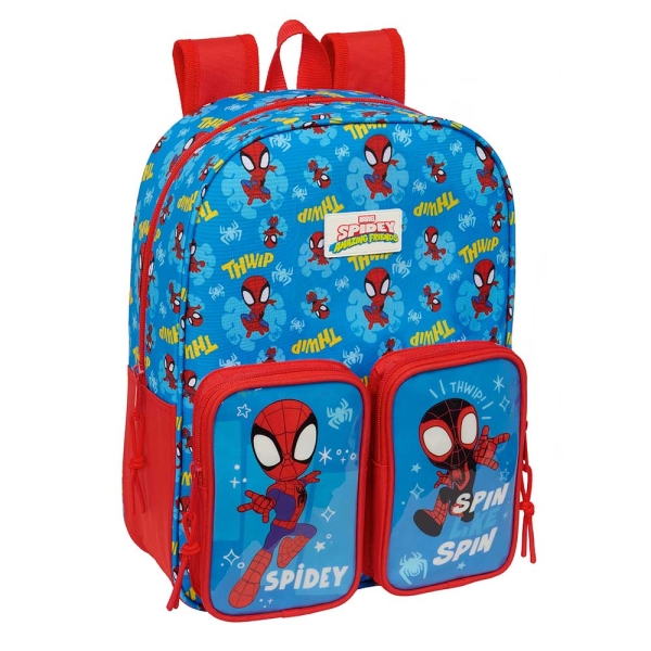 Safta Spidey Mochila Infantil - Adaptable a Carro - Portabotellas - Hombreras Acolchadas - Bolsillo Frontal - Asa de Mano - 10L - 260x110x340mm - Color Rojo y Azul