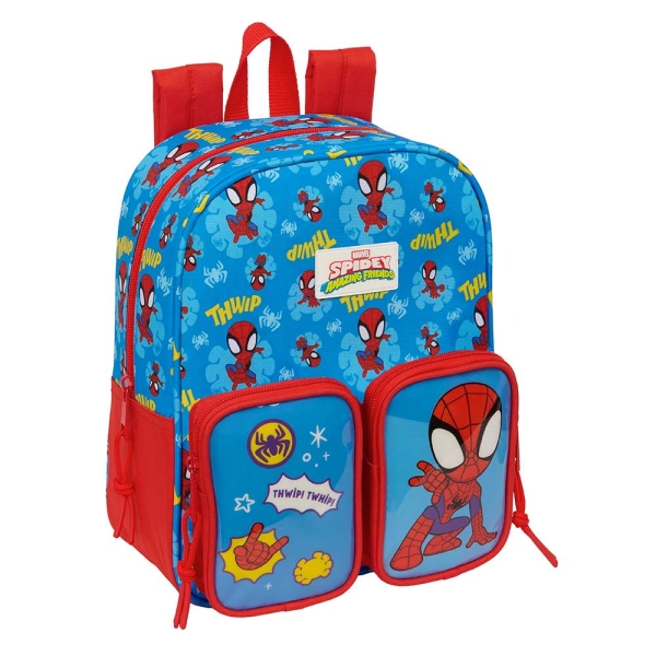 Safta Spidey Mochila Guarderia - Adaptable a Carro - Bolsillo Frontal - Tarjeta de Identificacion - Asa de Mano - 6L - 220x100x270mm - Color Rojo y Azul