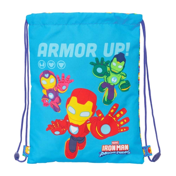 Safta Iron Man Saco Plano - Bolsillo Interior con Cremallera - Cierre con Cordones - 3L - 260x10x340mm - Color Azul
