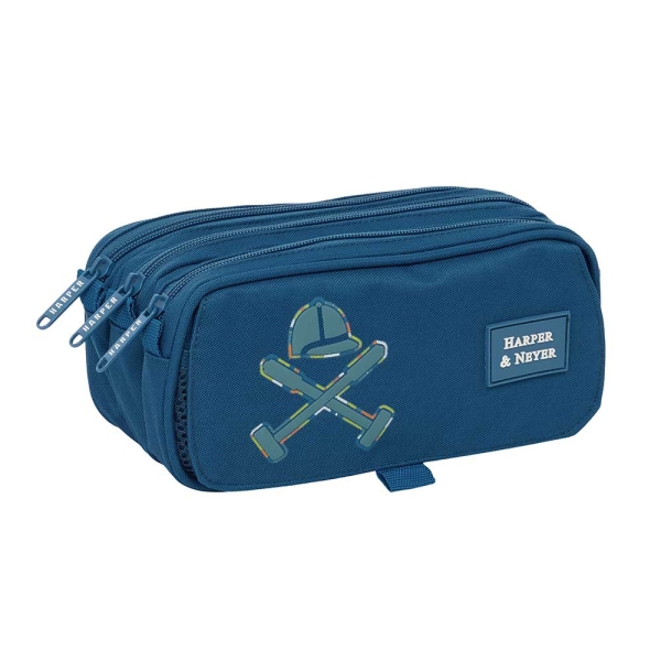 Safta Harper and Neyer Portatodo - 3 Compartimentos con Cremalleras - Bolsillo Frontal - Cinta Adaptable - 1.72L - 215x80x100mm - Color Azul Marino