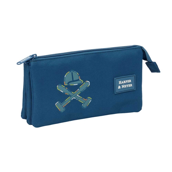 Safta Harper and Neyer Portatodo - 3 Compartimentos con Cremalleras - Bolsillo Interior - 0.6L - 220x30x120mm - Color Azul Marino