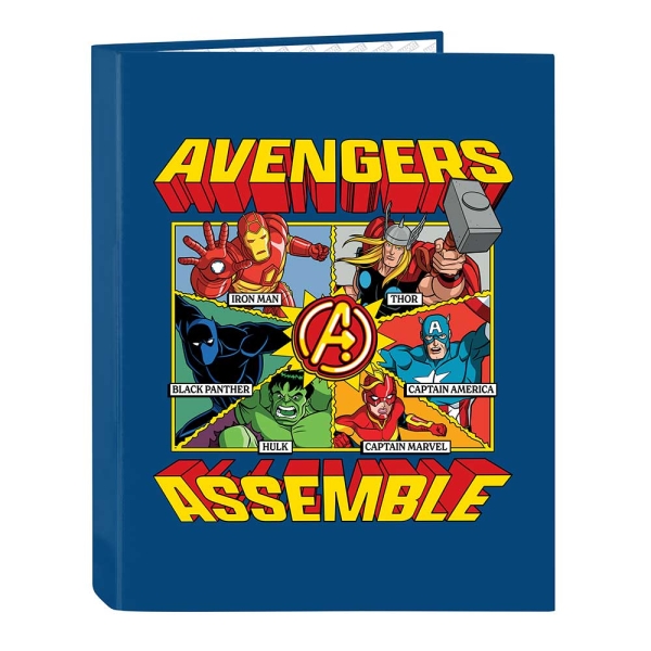 Safta Avengers Carpeta con 4 Anillas 25mm - Tapas Duras Forradas - Formato Folio - 265x40x330mm - Color Azul Oscuro