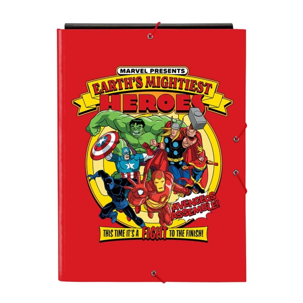 Safta Avengers Carpeta con 3 Solapas - Tapas Duras Forradas - Formato Folio - Cierre con Gomas - 260x25x335mm - Color Rojo