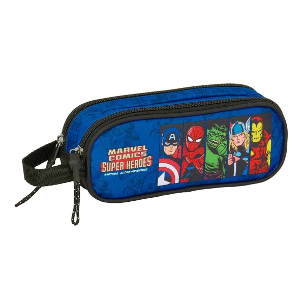Safta Avengers Portatodo - 2 Compartimentos con Cremalleras - Asa Lateral - 1L - 210x60x80mm - Color Azul Oscuro