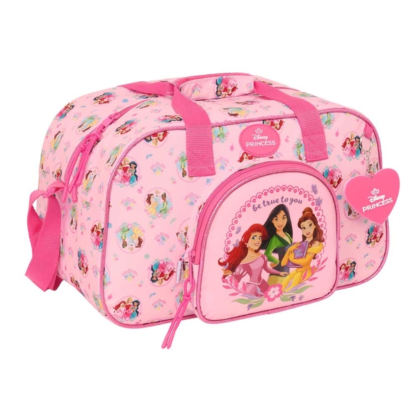Safta Princesas Disney Bolsa de Deporte - Bolsillo Frontal - Bandolera Ajustable - Asa Forrada - Doble Tirador Cremallera - Tacos Proteccion Base - Fondo Extraible - 22L - 400x230x240mm - Color Rosa