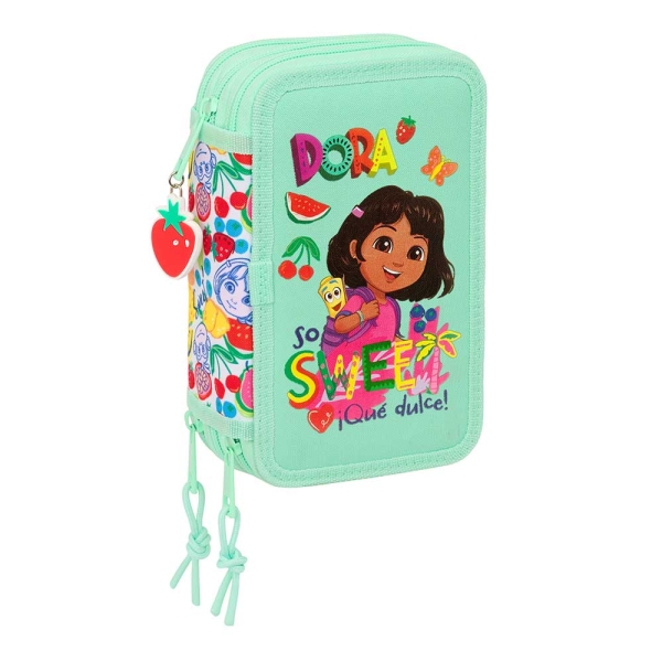 Safta Dora Plumier de 3 Pisos - 37 Piezas - 1.3L - Goma - Lapiz - Boligrafos - Sacapuntas - Reglas - 16 Colores - 14 Rotuladores - 125x55x195mm - Color Menta