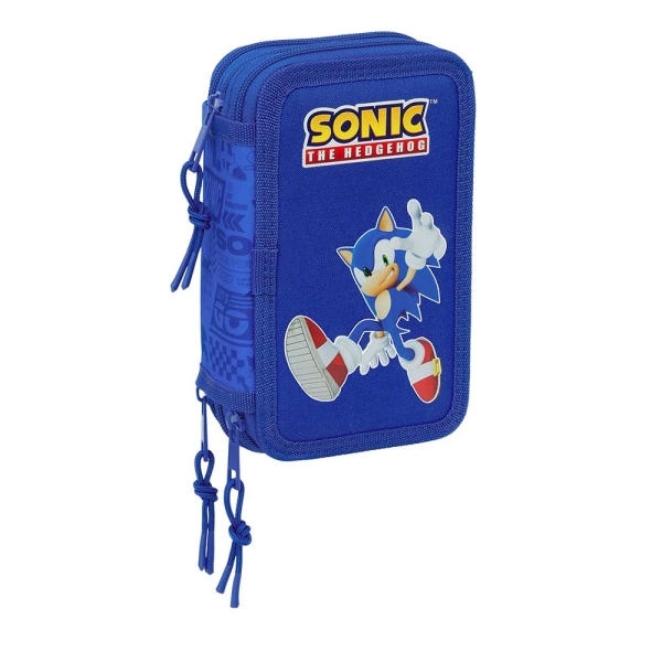 Safta Sonic Plumier de 3 Pisos - 37 Piezas - 1.3L - Goma - Lapiz - Boligrafos - Sacapuntas - Reglas - 16 Colores - 14 Rotuladores - 125x55x195mm - Color Azul Oscuro