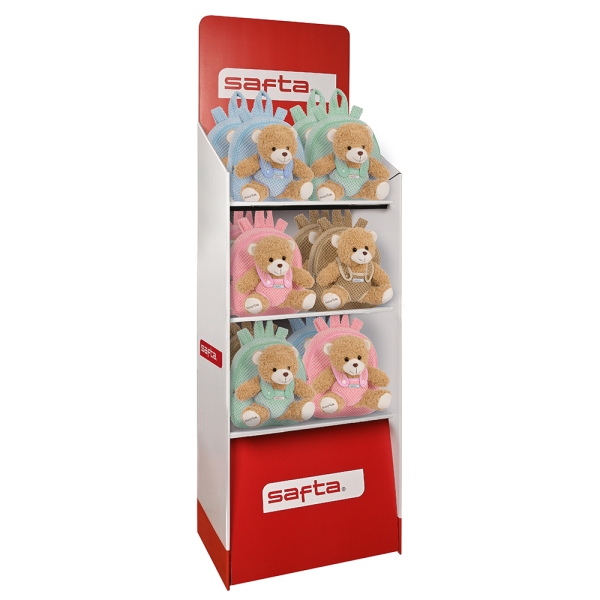 Safta Expositor para Mochilas de Preescolar - Capacidad de 335.40 Litros - Carton Reciclado - Ecologico - 3 Estantes - 600x380x1900mm - Colores Surtidos