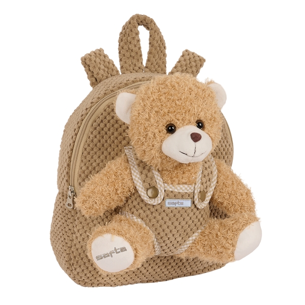 Safta Mochila Preescolar con Osito - Cremallera - Osito Extraible - Hombreras Acolchadas - Asa Superior - 4.65L - 230x75x270mm - Color Marron